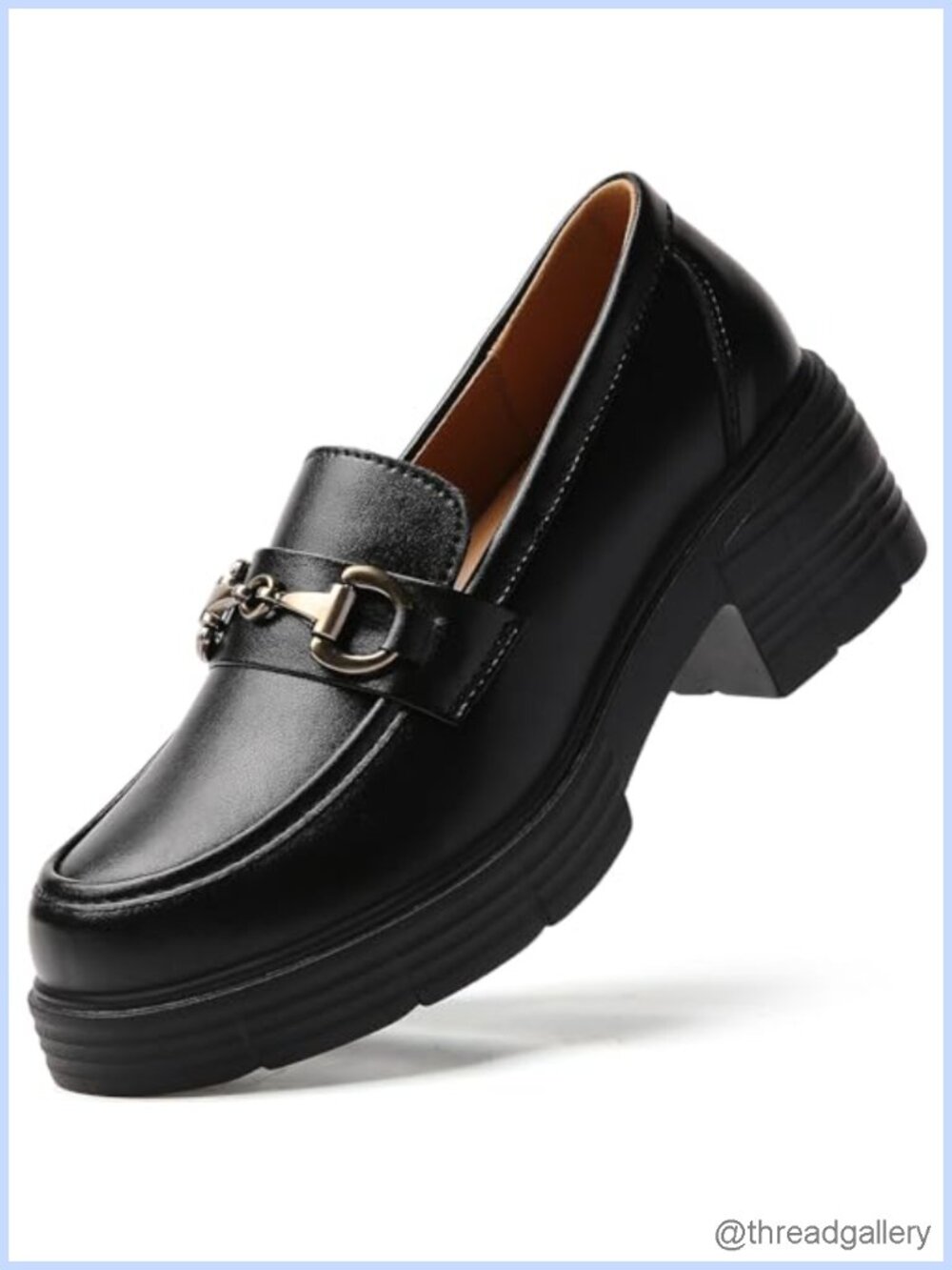 Women's Chunky Platform Lug Sole Slip On Penny Loafers with Gold Buckle